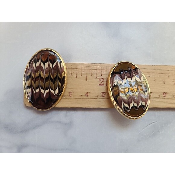 Vintage Oval Shaped Enamel Stud Earrings - Picture 10 of 10